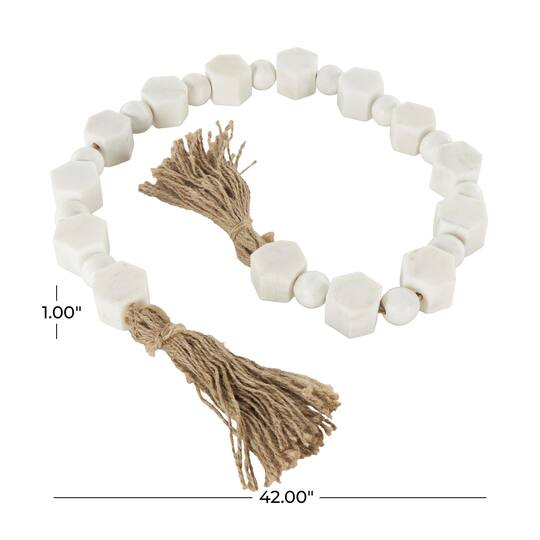 42" White with Brown Jute Knotted Marble Handmade Hexagon Beaded Garland